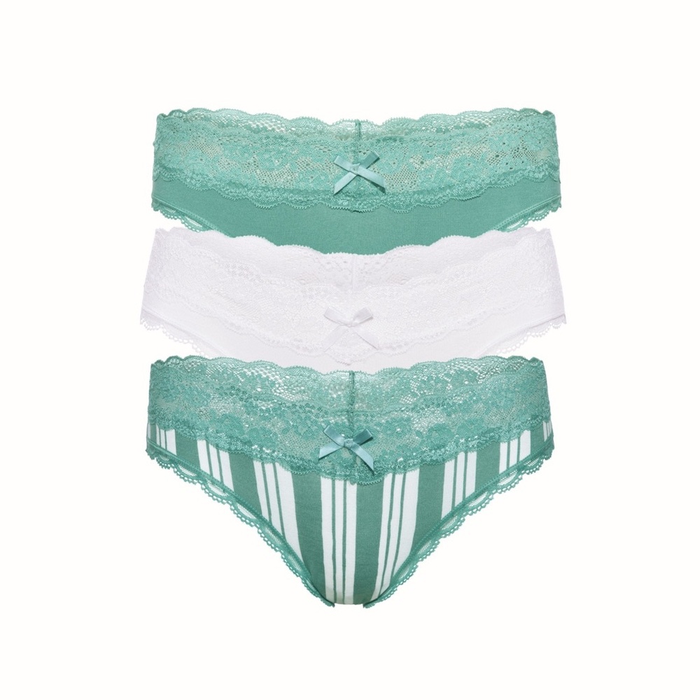 NBW Honeydew Lace Trimmed Green and White Panty Set, M/L